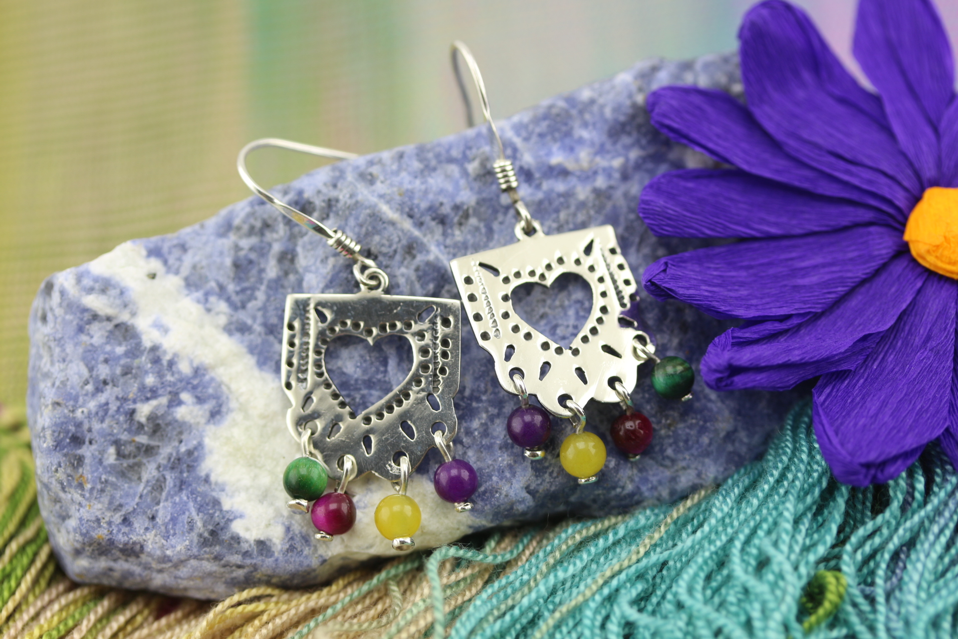 Handmade Contemporary Earrings in Sterling Silver by Armando Marquez,  Beaded Heart – MAYA